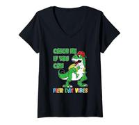 Womens Kindergarten Field Day Vibes Cute T-rex Dinosaur Lovers V-Neck T-Shirt