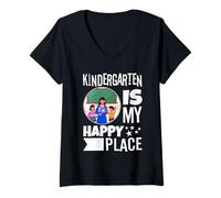 Womens Kindergarten is My Happy Place V-Neck T-Shirt