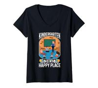 Womens Kindergarten is My Happy Place V-Neck T-Shirt