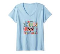 Womens Kindergarten Shirt - K is for Kind Kool & Kindergarten Kids V-Neck T-Shirt