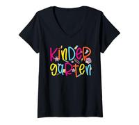 Womens Kindergarten Vibrant School Year Student Teacher V-Neck T-Shirt