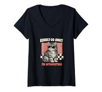 Women's Kindly Go Away Introverting Cat Funny Introvert V-Neck T-Shirt