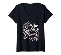 Womens Kindness Blooms Positive Mindset V-Neck T-Shirt