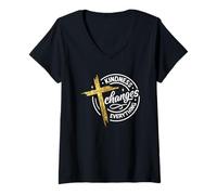 Womens Kindness Changes Everything Cross Design V-Neck T-Shirt