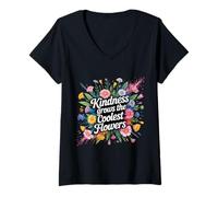 Women's Kindness Grows The Coolest Flowers Positivity - V-Neck T-Shirt