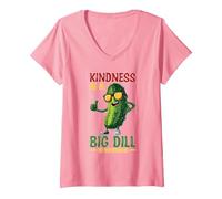 Women's Kindness is A Big Dill to Everyone Pun Motivation V-Neck T-Shirt, Pink, X-Large