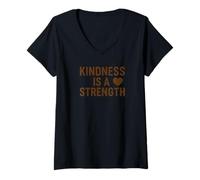 Women's Kindness is a Strength Brown Heart V-Neck T-Shirt