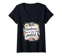 Womens Kindness is My Protest Funny Gentle Activism V-Neck T-Shirt