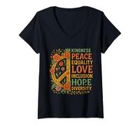 Womens Kindness Peace Equality Love Inclusion Hope Diversity Social V-Neck T-Shirt