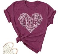 Womens Kindness Shirts Love Heart Graphic Tees Inspirational Letter Printed Be Kind Funny Casual Short Sleeve Tops, Pink-purple, X-Large
