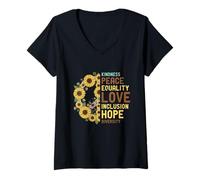 Womens Kindness Sunflower Peace Symbol Love Equality Social Justice V-Neck T-Shirt