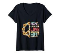 Womens Kindness Sunflower Peace Symbol Love Equality Social Justice V-Neck T-Shirt