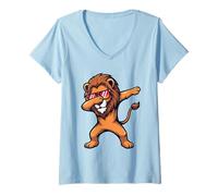 Women's King Dabbing Lion with Sunglasses V-Neck T-Shirt