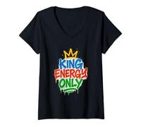 Womens King Energy Only Bold Statement Motivational Alpha Male V-Neck T-Shirt
