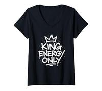 Womens King Energy Only Bold Statement Motivational Alpha Male V-Neck T-Shirt