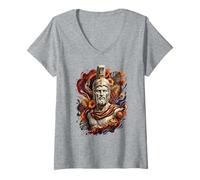 Women's King Leonidas Floral Statue V-Neck T-Shirt