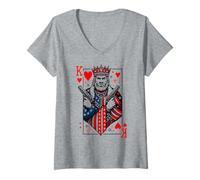 Womens King Of Hearts Patriotic Playing Card USA United States Guns V-Neck T-Shirt