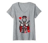 Womens King Of Hearts Patriotic Playing Card USA United States Guns V-Neck T-Shirt