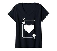 Women's King of Hearts Playing Card Halloween Costume Dark V-Neck T-Shirt