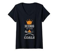 Womens King of The Coals Grilling Grill Barbecue Meat BBQ V-Neck T-Shirt