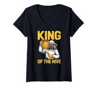 Women's King of The Hive Beekeeper Honey Bee Hive V-Neck T-Shirt