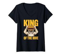 Women's King of The Hive Beekeeper Honey Bee Lover V-Neck T-Shirt
