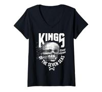 Women's King of The Seven Seas Wild Abstract Skull Real Gangs V-Neck T-Shirt