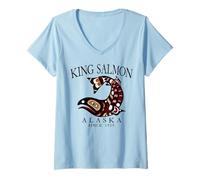 Womens King Salmon Alaska Fish Since 1959 Arched Black Letters V-Neck T-Shirt