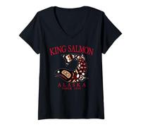 Womens King Salmon Alaska Fish Since 1959 Arched Red Letters V-Neck T-Shirt