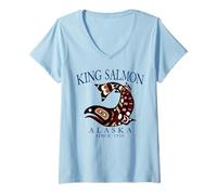 Womens King Salmon Alaska Fishing Since 1959 Navy Blue Letters V-Neck T-Shirt