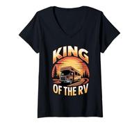 Womens King The RV Outdoor Mountain Road Trips Van Motorhome RV V-Neck T-Shirt