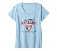 Womens Kingdoms of Anglo-Saxon England Shield White Lettering Aged V-Neck T-Shirt