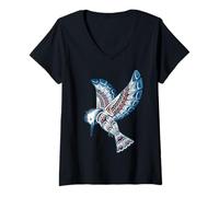 Women's Kingfisher Northwest Coast Native American Style Nature Art V-Neck T-Shirt