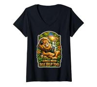 Women's Kings Need Self Help Too Lion V-Neck T-Shirt