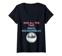 Women's Kiss All The Time Disco Occasionally V-Neck T-Shirt