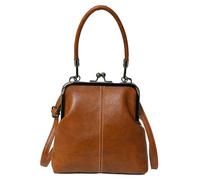 Women's Kiss Lock Crossbody Bag PU Leather Kiss Clasp Purse Crossbody Shoulder Bags Hobo Tote Purses Wallet Handbags, A Brown, One Size