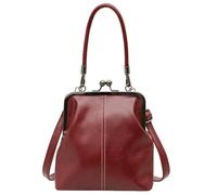 Women's Kiss Lock Crossbody Bag Small PU Leather Shoulder Purse Top Handle Phone Wallet Bag Tote Satchel Handbag, Red-brown, M