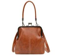 Women's Kiss Lock Crossbody Bag Small PU Leather Shoulder Purse Top Handle Phone Wallet Bag Tote Satchel Handbag, Brown, M