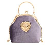 Women's Kiss Lock Crossbody Bag Small Velvet Kiss Clasp Shoulder Cross Body Purse Retro Top Handle Handbag Evening Bags, Purple, One Size