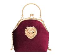 Women's Kiss Lock Crossbody Bag Small Velvet Kiss Clasp Shoulder Cross Body Purse Retro Top Handle Handbag Evening Bags, Wine Red, One Size