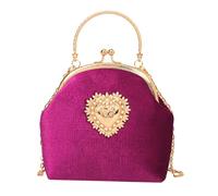 Women's Kiss Lock Crossbody Bag Small Velvet Kiss Clasp Shoulder Cross Body Purse Retro Top Handle Handbag Evening Bags, Rose Red, One Size
