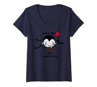 Womens Kiss Me I Don't Bite Cute Vampire Halloween Bats V-Neck T-Shirt