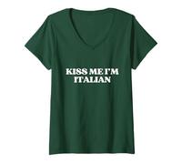 Womens Kiss Me I’m Italian Y2K Aesthetic St Patricks Day Green V-Neck T-Shirt