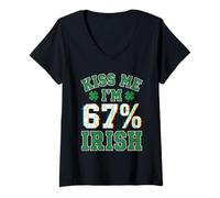 Women's Kiss Me Im 67 Percent Irish Funny Patricks Day V-Neck T-Shirt