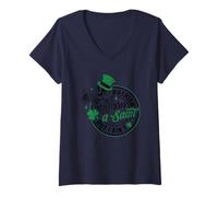 Womens Kiss Me I'm A Saint Clover Hat Charm V-Neck T-Shirt