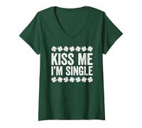 Womens Kiss Me I'm Single Shirt Men Women Kids St Patricks Day V-Neck T-Shirt