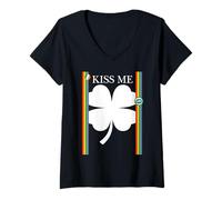 Women's Kiss Me Lucky Four Leaf Clover Ireland St Patricks Day Party V-Neck T-Shirt