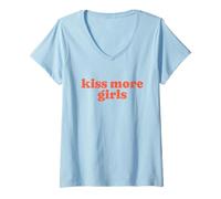 Womens Kiss More Girls Cute Funny LGBTQ Pride Queer Identity V-Neck T-Shirt
