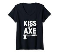 Women's Kiss My Axe Funny Lumberjack V-Neck T-Shirt