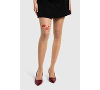 Womens Kiss Print Tights - Beige - One Size, Beige